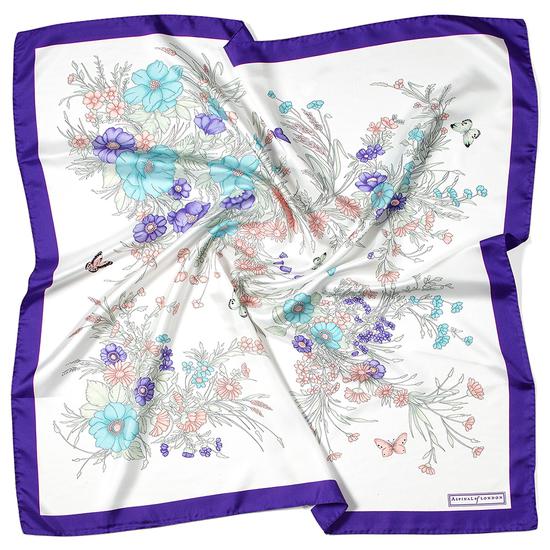Bouquet of Flowers Silk Scarf in Purple from Aspinal of London