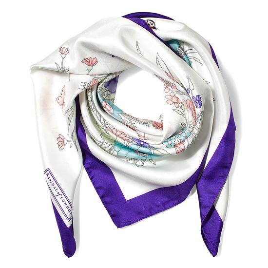 Bouquet of Flowers Silk Scarf in Purple from Aspinal of London