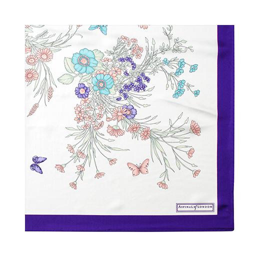 Bouquet of Flowers Silk Scarf in Purple from Aspinal of London