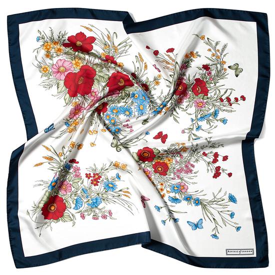 Bouquet of Flowers Silk Scarf in Midnight Blue from Aspinal of London