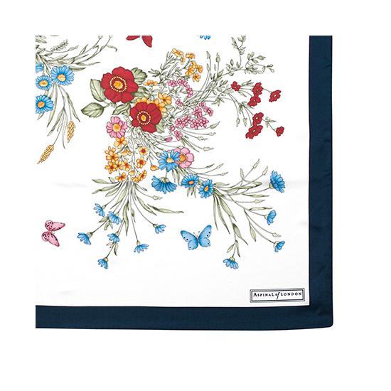 Bouquet of Flowers Silk Scarf in Midnight Blue from Aspinal of London