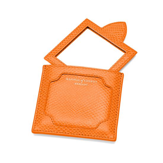Marylebone Compact Mirror in Orange Lizard from Aspinal of London
