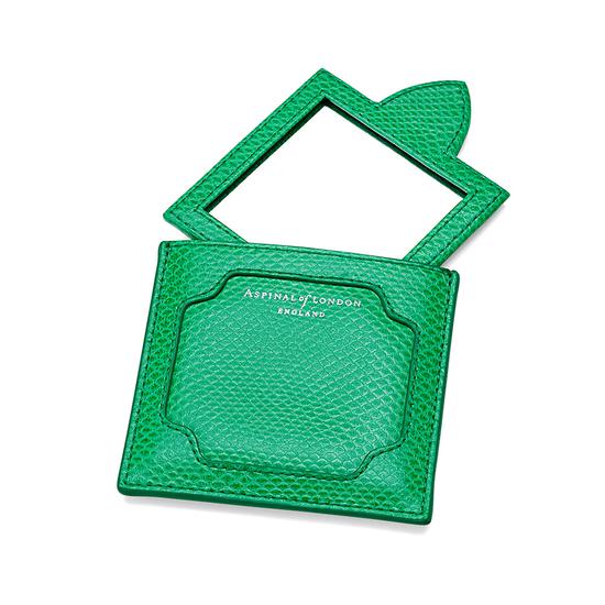 Marylebone Compact Mirror in Grass Green Lizard from Aspinal of London