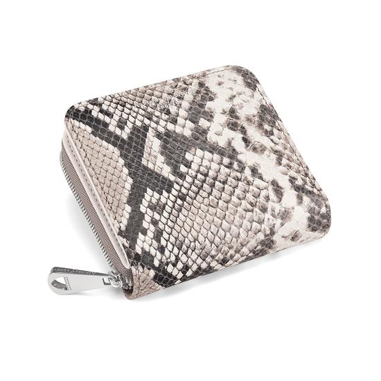 Mini Continental Zipped Coin Purse in Smooth Ivory & Natural Python Print from Aspinal of London