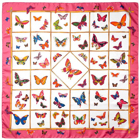 Multi Coloured Butterflies Silk Scarf in Blossom from Aspinal of London