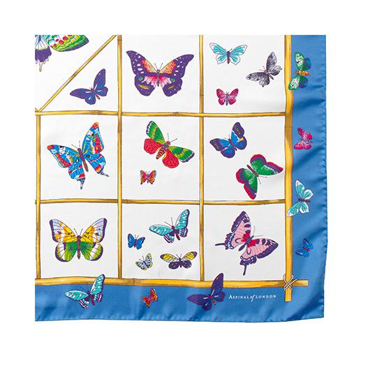 Multi Coloured Butterflies Silk Scarf in Forget Me Not from Aspinal of London