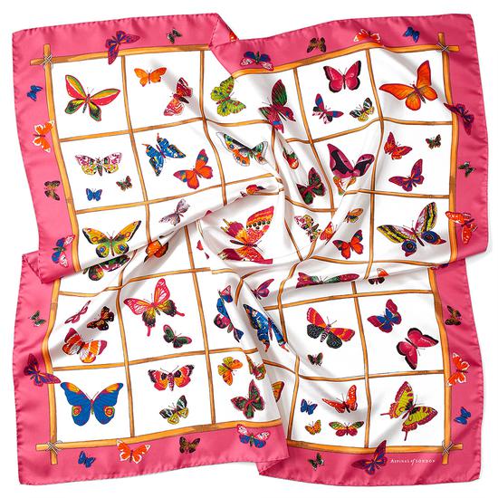 Multi Coloured Butterflies Silk Scarf in Blossom from Aspinal of London