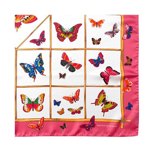 Multi Coloured Butterflies Silk Scarf in Blossom from Aspinal of London