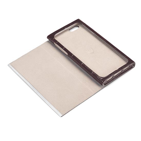 iPhone 6 Leather Book Case in Deep Shine Amazon Brown Croc & Stone Suede from Aspinal of London