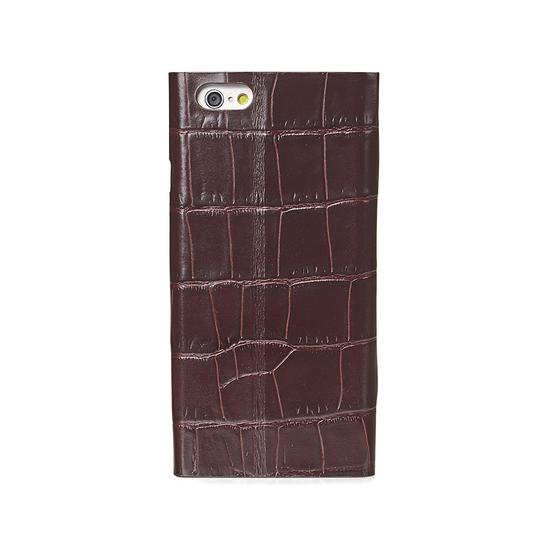 iPhone 6 Leather Book Case in Deep Shine Amazon Brown Croc & Stone Suede from Aspinal of London
