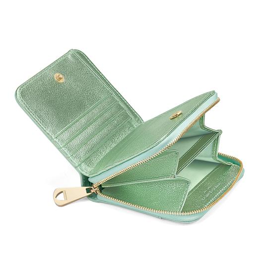 Mini Continental Zipped Coin Purse in Peppermint Metallic from Aspinal of London