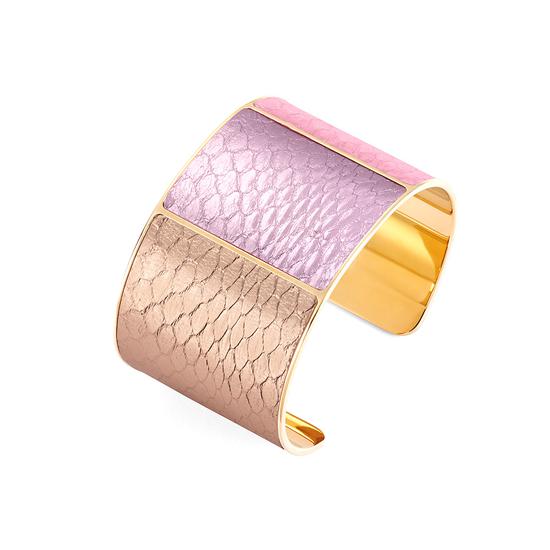 Minerva Cuff Bracelet in Rose Gold, Dragonfly, Flamingo Pink Metallic Snake from Aspinal of London
