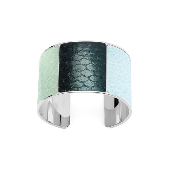 Silver Minerva Cuff Bracelet in Peppermint, Peacock Metallic & Misty Blue Snake from Aspinal of London