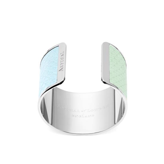 Silver Minerva Cuff Bracelet in Peppermint, Peacock Metallic & Misty Blue Snake from Aspinal of London