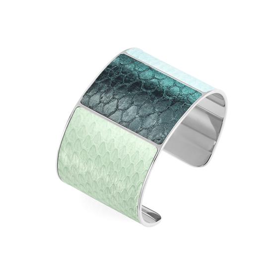 Silver Minerva Cuff Bracelet in Peppermint, Peacock Metallic & Misty Blue Snake from Aspinal of London