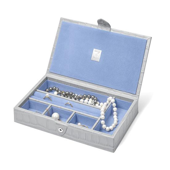 Paris Jewellery Box in Dove Grey Croc & Pale Blue Suede from Aspinal of London