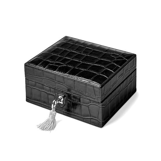 Bijou Jewellery Box in Deep Shine Black Croc & Pink Suede from Aspinal of London