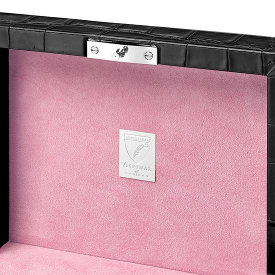 Bijou Jewellery Box in Deep Shine Black Croc & Pink Suede from Aspinal of London