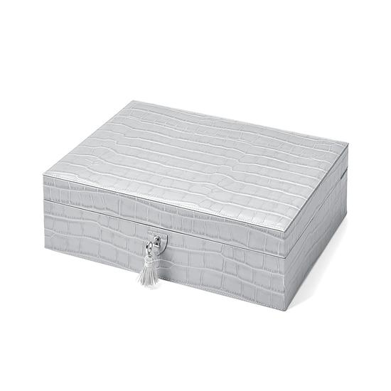 Grand Luxe Jewellery Case in Dove Grey Croc & Pale Blue Suede from Aspinal of London