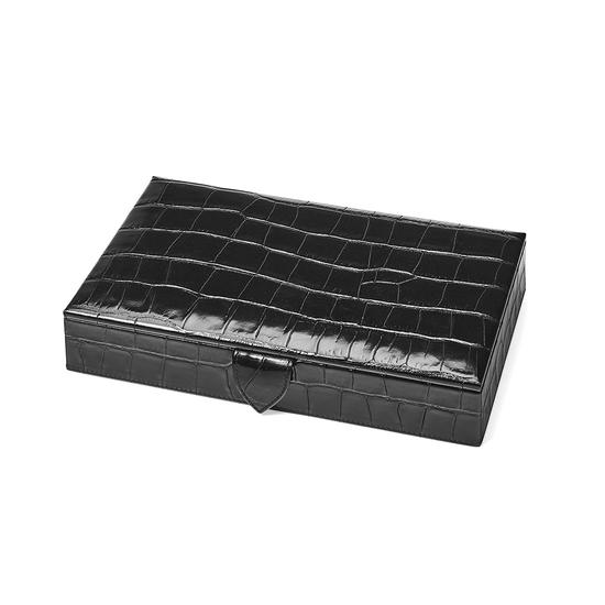 Paris Jewellery Box in Deep Shine Black Croc & Pink Suede from Aspinal of London