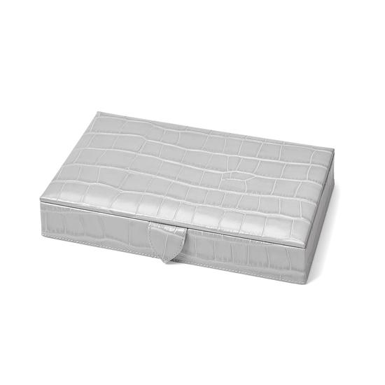 Paris Jewellery Box in Dove Grey Croc & Pale Blue Suede from Aspinal of London