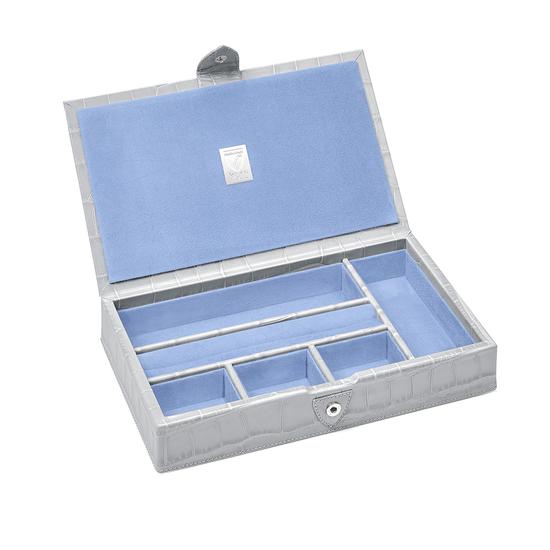 Paris Jewellery Box in Dove Grey Croc & Pale Blue Suede from Aspinal of London