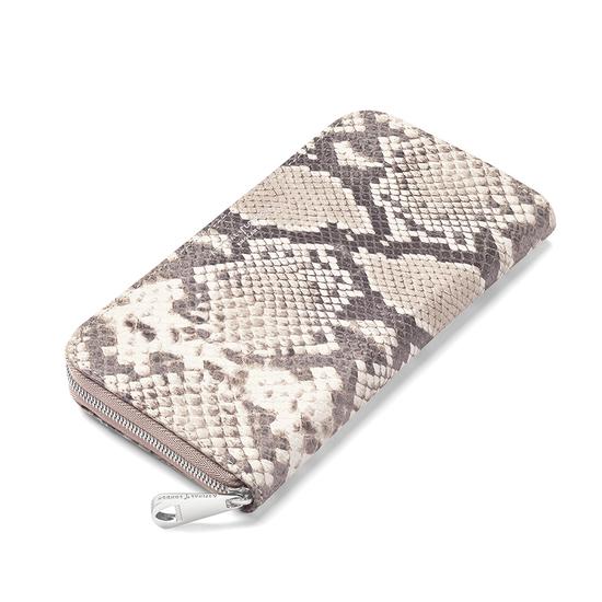 Continental Clutch Zip Wallet in Smooth Ivory & Natural Python Print from Aspinal of London