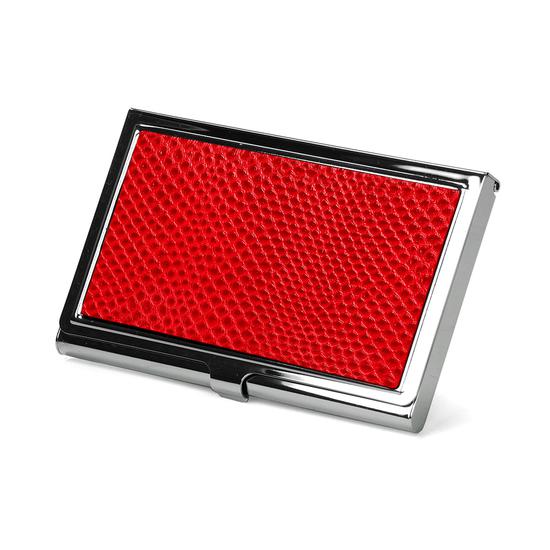 Stainless Steel Business Card Holder in Berry Lizard from Aspinal of London