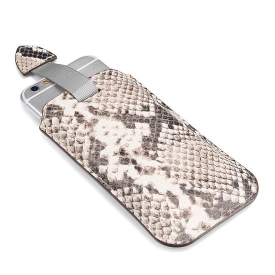 iPhone 6 / 7 Leather Case in Natural Python Print & Silver Suede from Aspinal of London