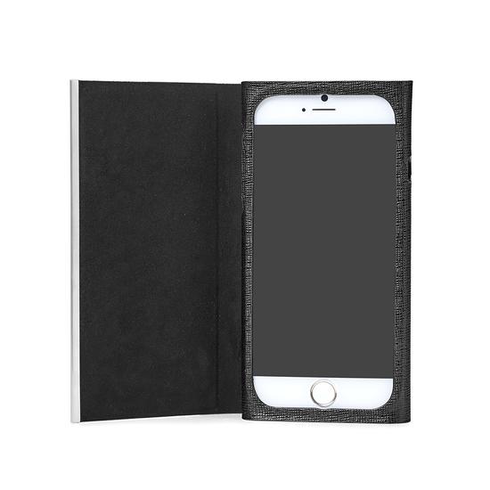 iPhone 6 Leather Book Case in Black Saffiano & Black Suede from Aspinal of London
