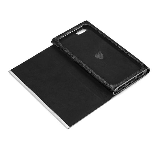 iPhone 6 Leather Book Case in Black Saffiano & Black Suede from Aspinal of London