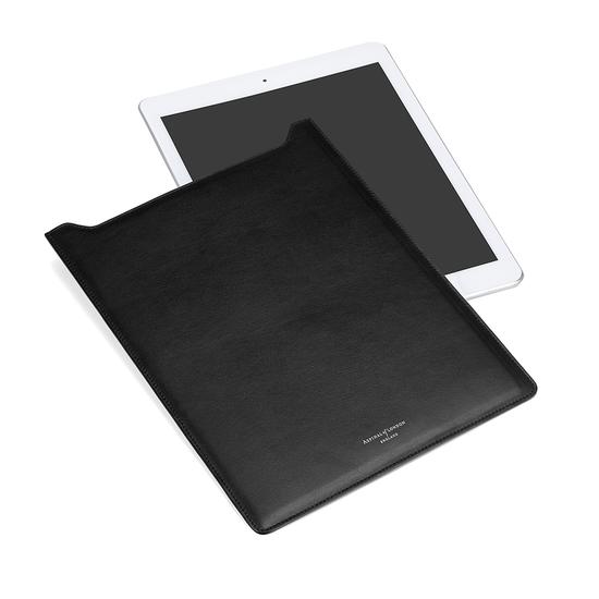 iPad Pro Leather Sleeve in Smooth Black & Cobalt Blue Suede from Aspinal of London