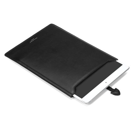 iPad Pro Leather Sleeve in Smooth Black & Cobalt Blue Suede from Aspinal of London