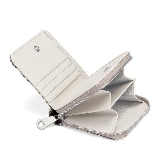 Mini Continental Zipped Coin Purse in Smooth Ivory & Natural Python Print from Aspinal of London