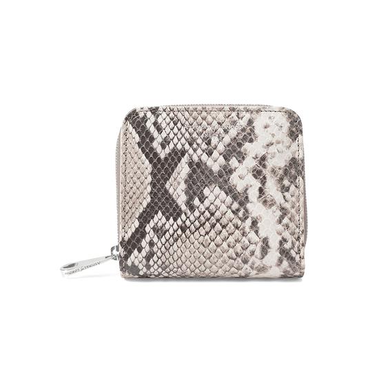 Mini Continental Zipped Coin Purse in Smooth Ivory & Natural Python Print from Aspinal of London