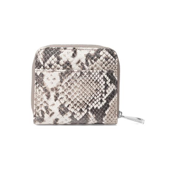 Mini Continental Zipped Coin Purse in Smooth Ivory & Natural Python Print from Aspinal of London