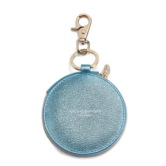Round Coin Purse with Keyring in Metallic Misty Blue from Aspinal of London