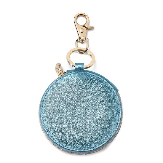 Round Coin Purse with Keyring in Metallic Misty Blue from Aspinal of London