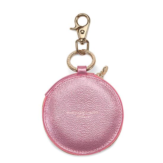 Round Coin Purse with Keyring in Metallic Flamingo Pink from Aspinal of London
