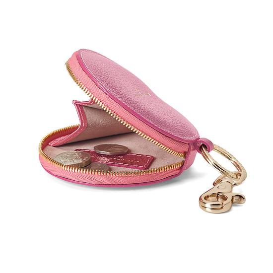 Round Coin Purse with Keyring in Metallic Flamingo Pink from Aspinal of London