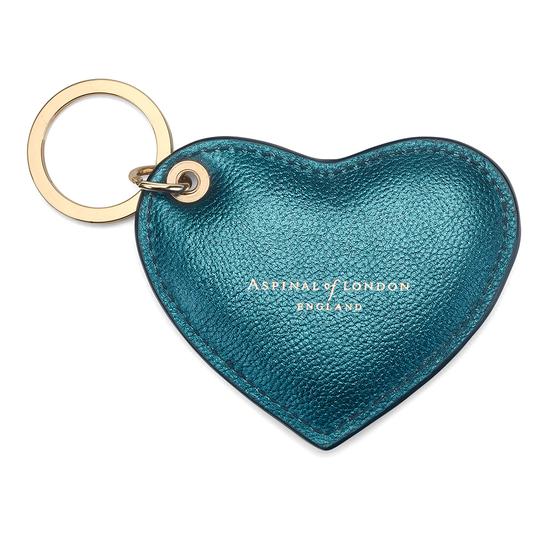 Heart Key Ring in Metallic Peacock from Aspinal of London