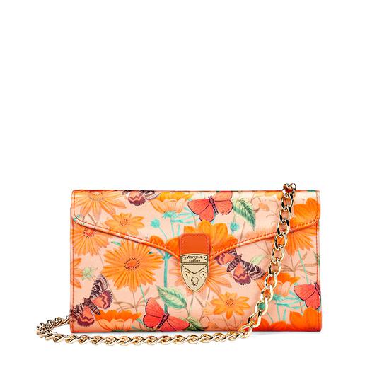 Mini Manhattan Clutch in Orange Botanical Silk from Aspinal of London