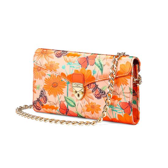 Mini Manhattan Clutch in Orange Botanical Silk from Aspinal of London