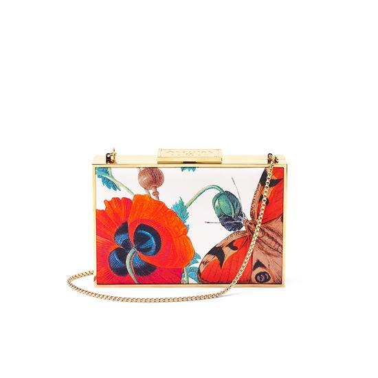 Scarlett Box Clutch in Alabaster Poppy Botanical Silk from Aspinal of London