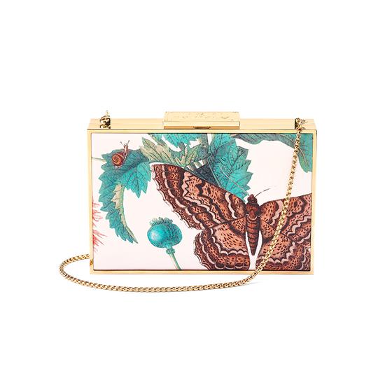 Scarlett Box Clutch in Alabaster Poppy Botanical Silk from Aspinal of London