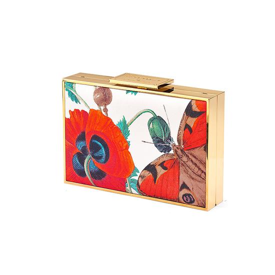 Scarlett Box Clutch in Alabaster Poppy Botanical Silk from Aspinal of London