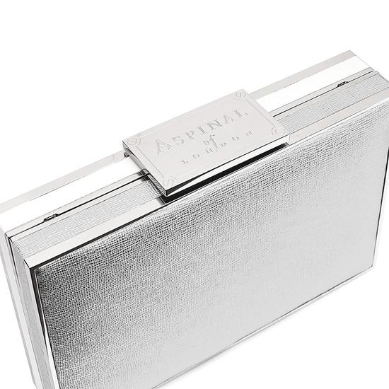 Scarlett Box Clutch in Silver Saffiano & Smooth Alabaster White from Aspinal of London