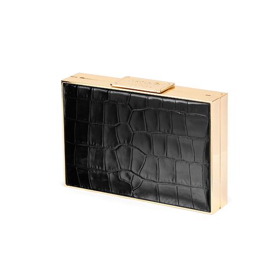Scarlett Box Clutch in Deep Shine Black Croc from Aspinal of London