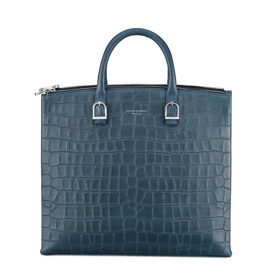 Editor's Tote in Teal Nubuck Croc from Aspinal of London