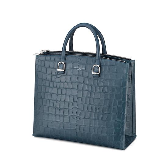 Editor's Tote in Teal Nubuck Croc from Aspinal of London